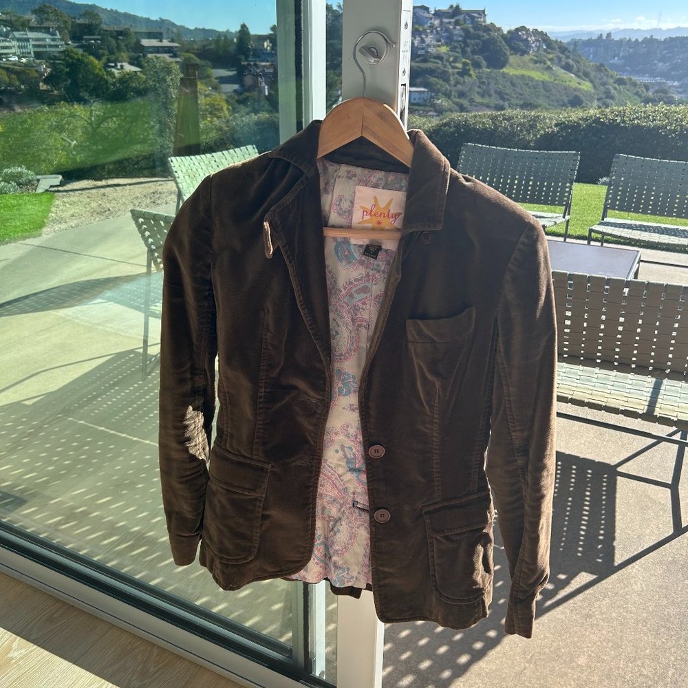 Fitted Brown Velvet Blazer - Plenty - Size 2